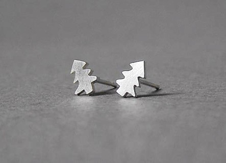 sterling silver Christmas tree ear studs, handmade in southwest England