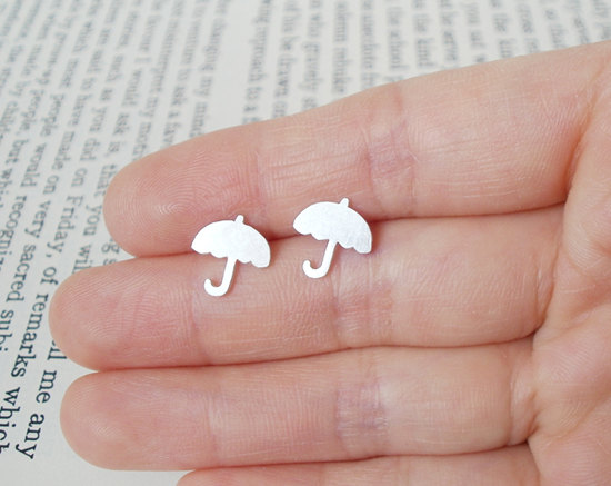 sterling silver weather forcast earring studs - umbrella, handmade in England