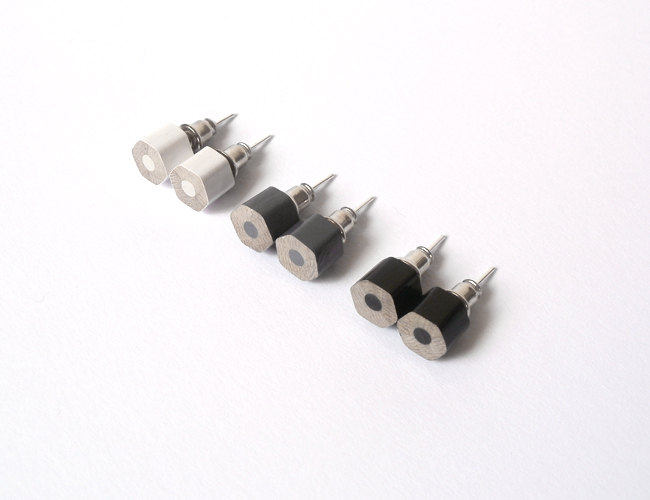 color pencil earring studs, the hexagon version in black and white