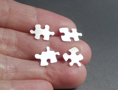 sterling silver jigsaw puzzle ear studs (1 pair) from the Sterling Silver Jewelry Collection, handmade