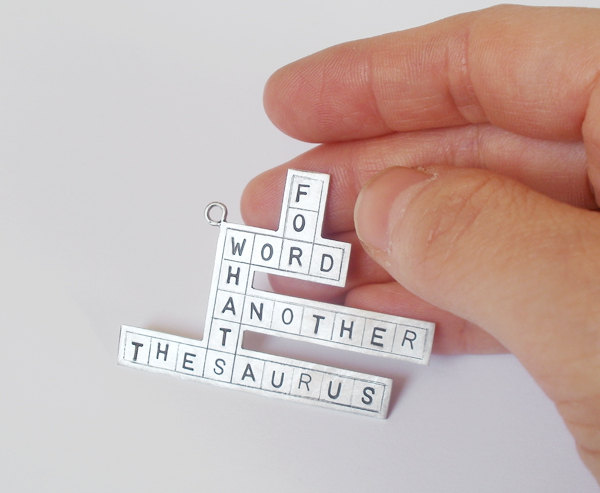 Crossword pendant necklace in sterling silver, custom made, made to order, free shipping