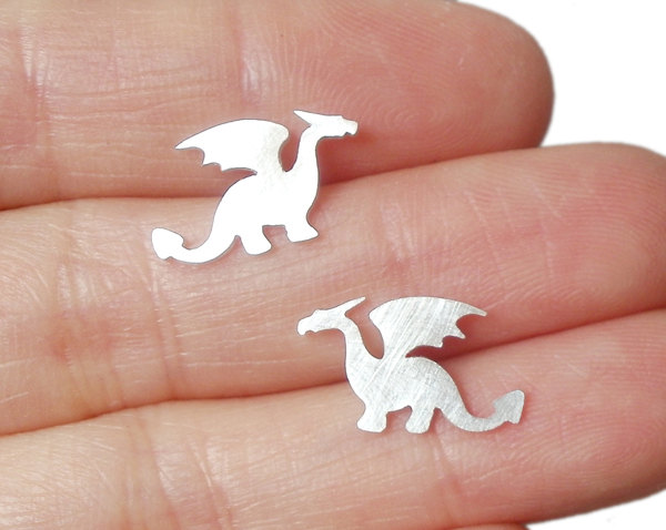 dragon earring studs in sterling silver, handmade in the UK